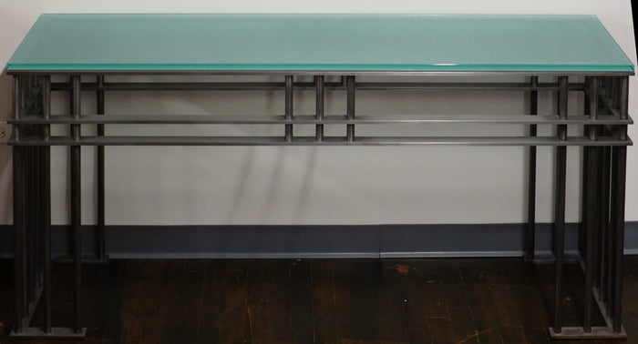 Steel and Glass Console Table in the manner of Jean Michel Wilmotte