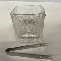 Hoya Japan a frosted glass ice bucket and rocks glasses titled Glacier,  midcentury modern glassware, barware, midcentury wedding gifts, studio Sonja Milan, Chicago, IL