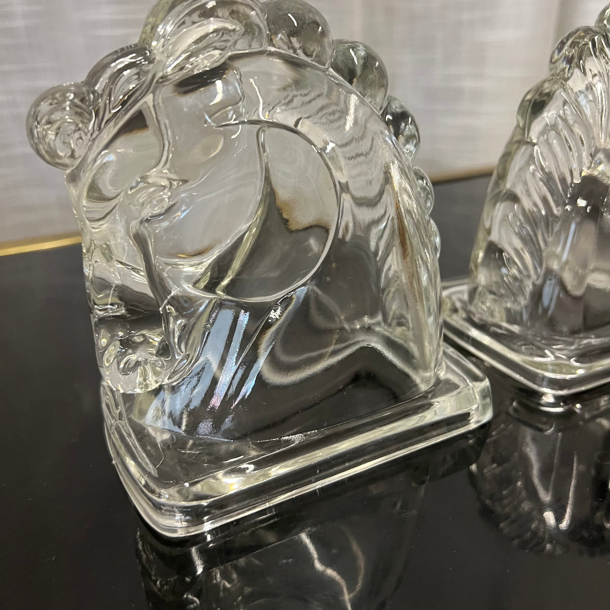 Midcentury Glass Horse Head Bookends- Pair - Federal Glass