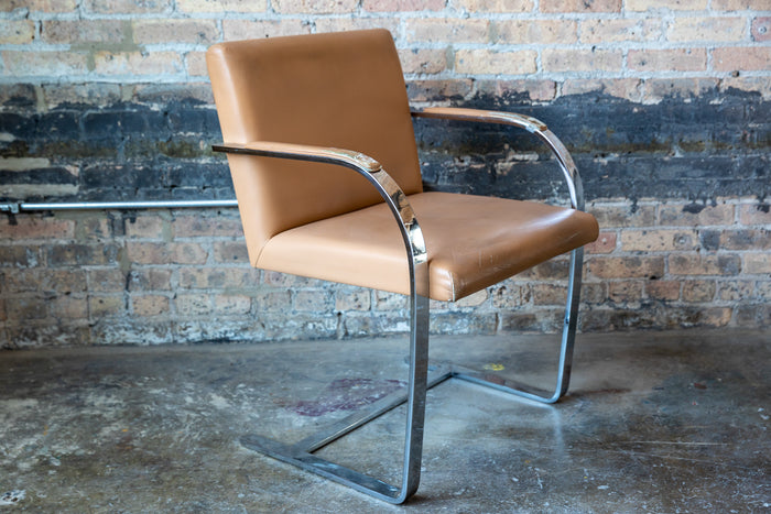 BRNO Chair.  Purchased by its original owner at Roche Bobois in Chicago in the 1980's. It looks identical to the Mies Van Der Rohe. Brown leather seat.  Chicago