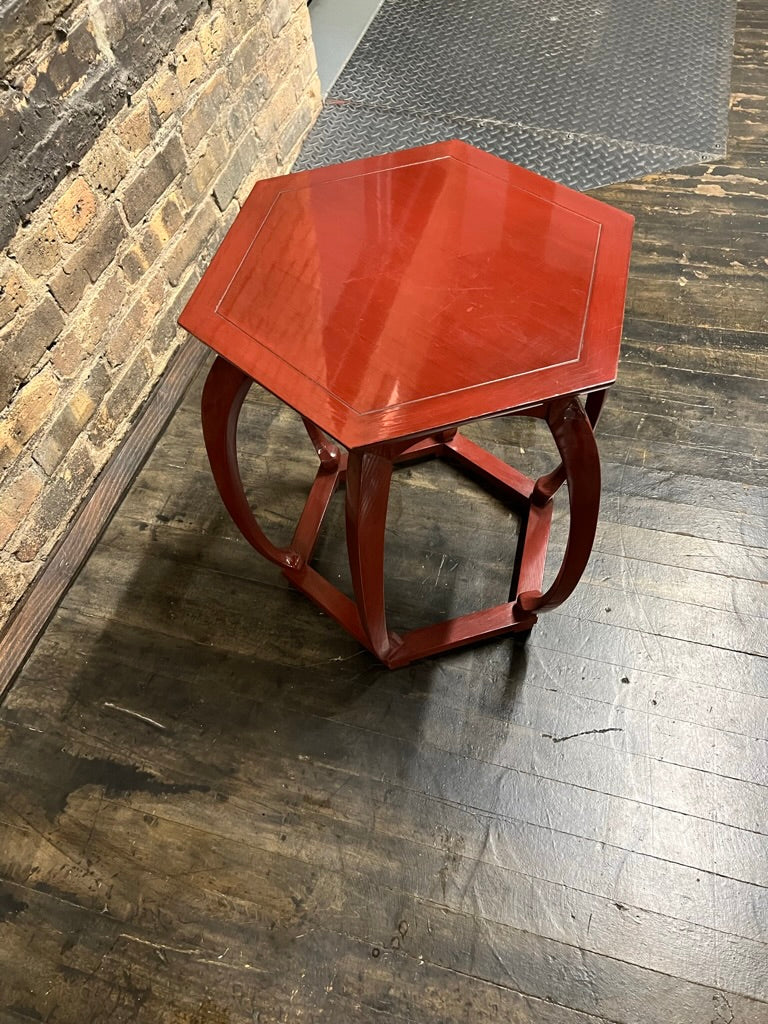 Baker Chinoiserie Style Red Lacquer Mid-Century Side Table