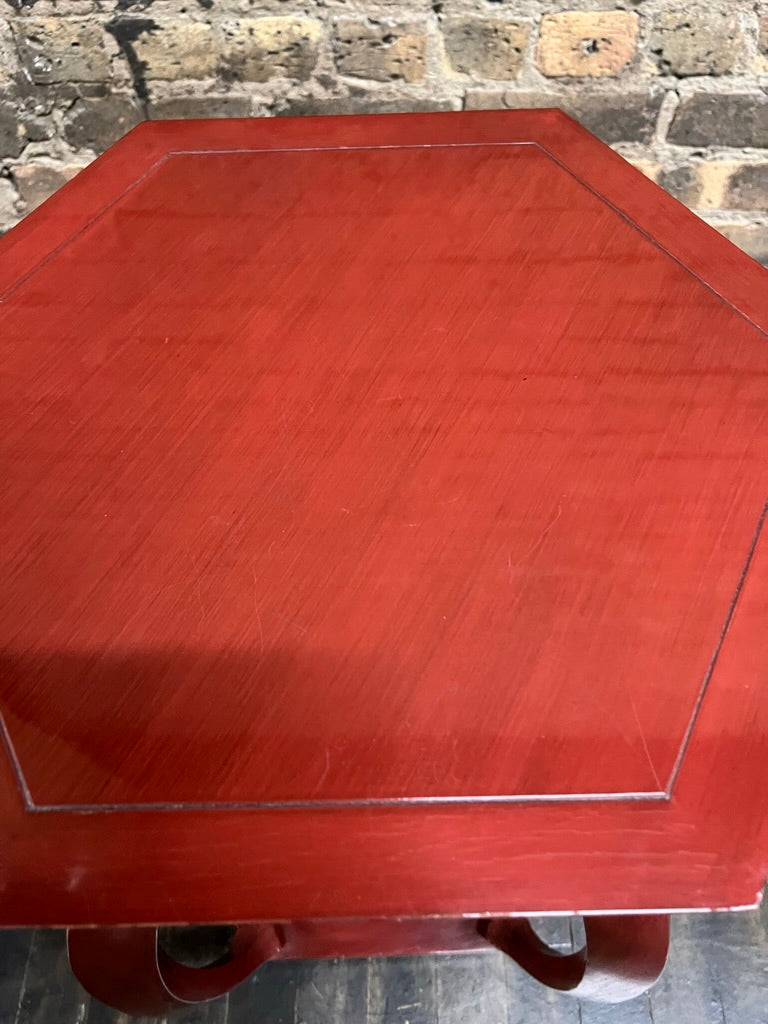 Baker Chinoiserie Style Red Lacquer Mid-Century Side Table