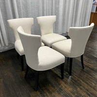 Set of Four Mid-Century T-Shaped Upholstered Dining Chairs in Cream