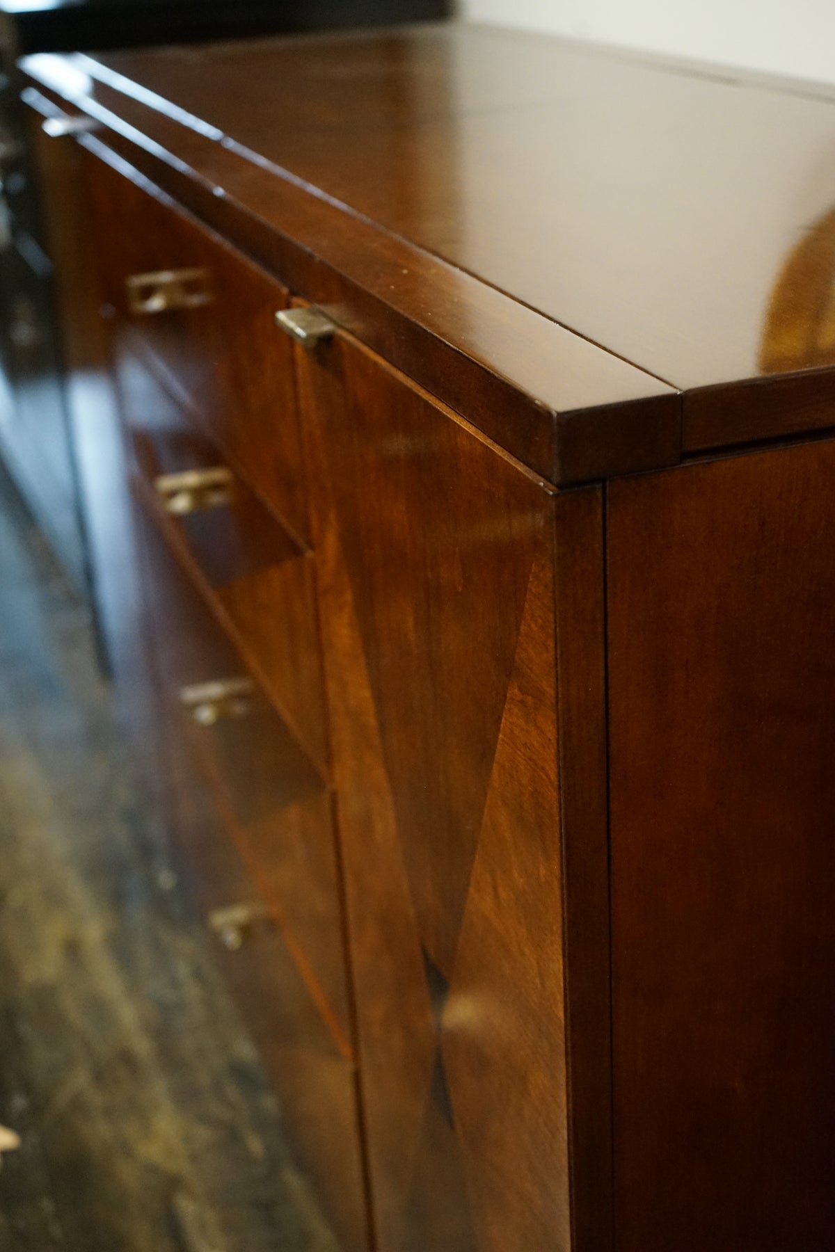 This lovely buffet/server/ bar cabinet is from Henredon's Scene 4 Collection.  Art Deco Style and lovely brass hardware