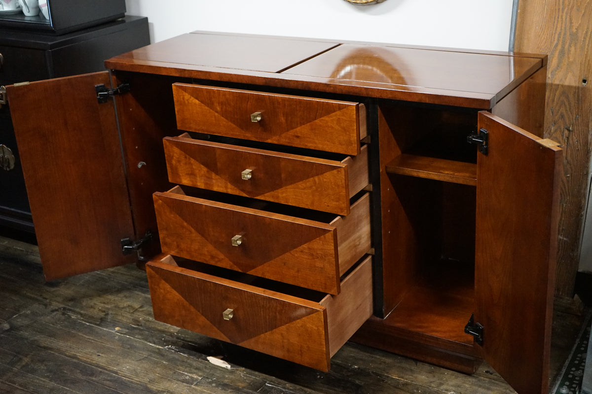 This lovely buffet/server/ bar cabinet is from Henredon's Scene 4 Collection.  Art Deco Style and lovely brass hardware