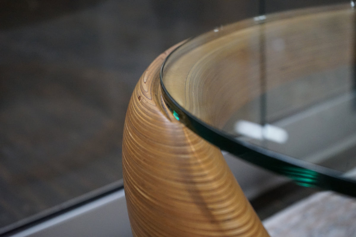 Spiral Table with Glass Top Benchmade by Hawaiian Furniture Maker Rock Cross