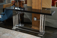 Art Deco Console Table with Chrome Base and Black Lacquer Top