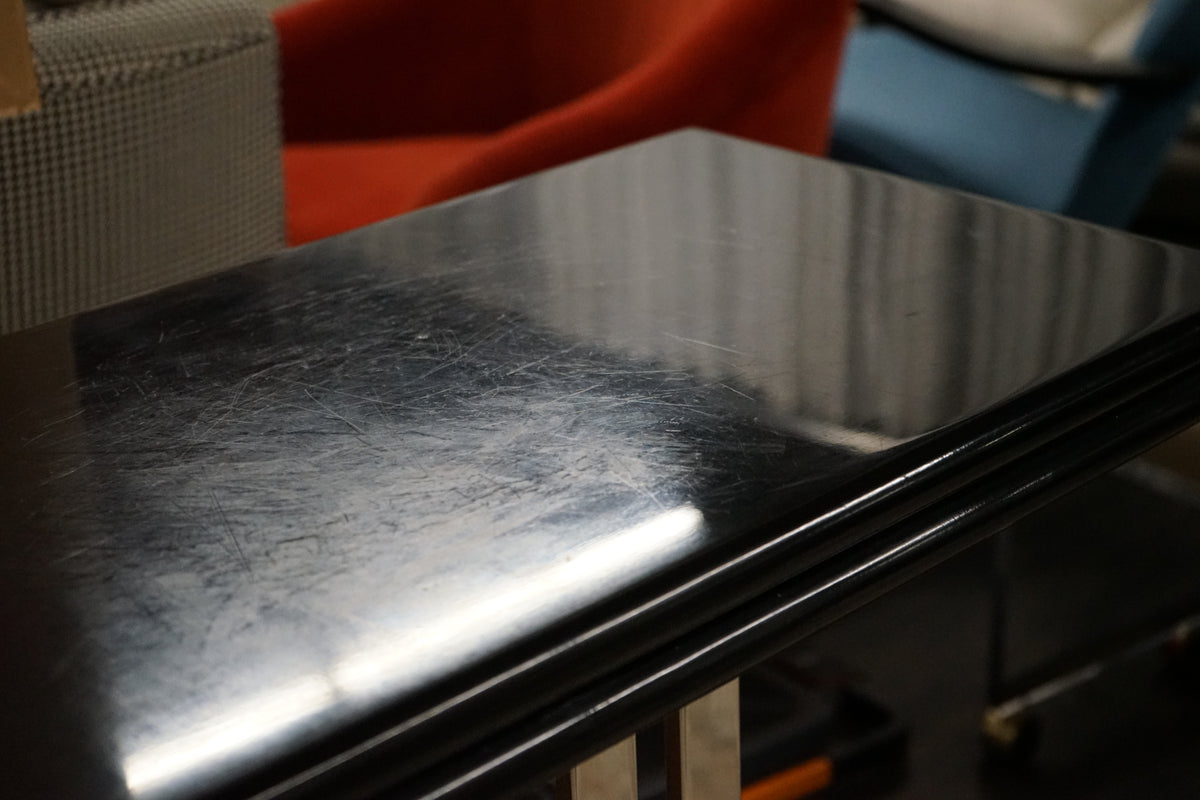 Art Deco Console Table with Chrome Base and Black Lacquer Top