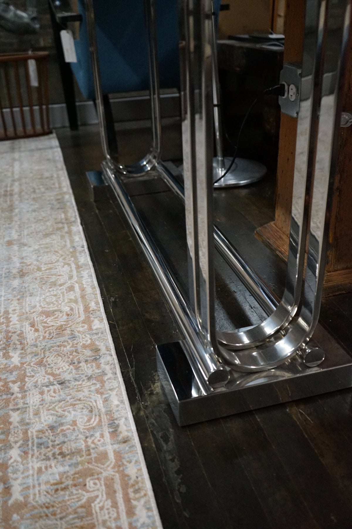 Art Deco Console Table with Chrome Base and Black Lacquer Top