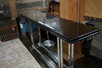 Art Deco Console Table with Chrome Base and Black Lacquer Top