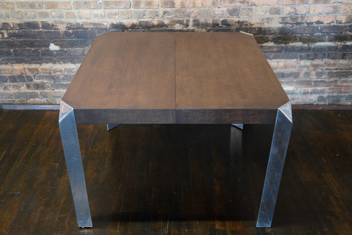 Mid-Century Modern Extendable Dining Table with Chrome Legs by Baker Furniture