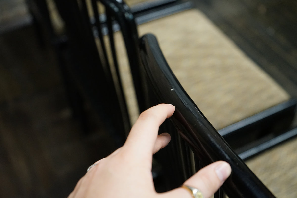 Set of 4 Black Lacquer Spindel Back Dining Chairs Attributed to Davis Allen