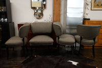 Stunning set of 4 French Art Deco dining chairs. These chairs blend the very best of art deco style; they blend elegance and modernism perfectly.