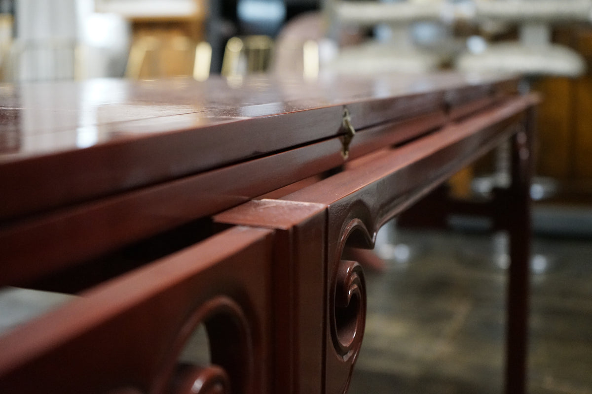 Michael Taylor for Baker Far East Extendable Console Table in Oxblood Lacquer