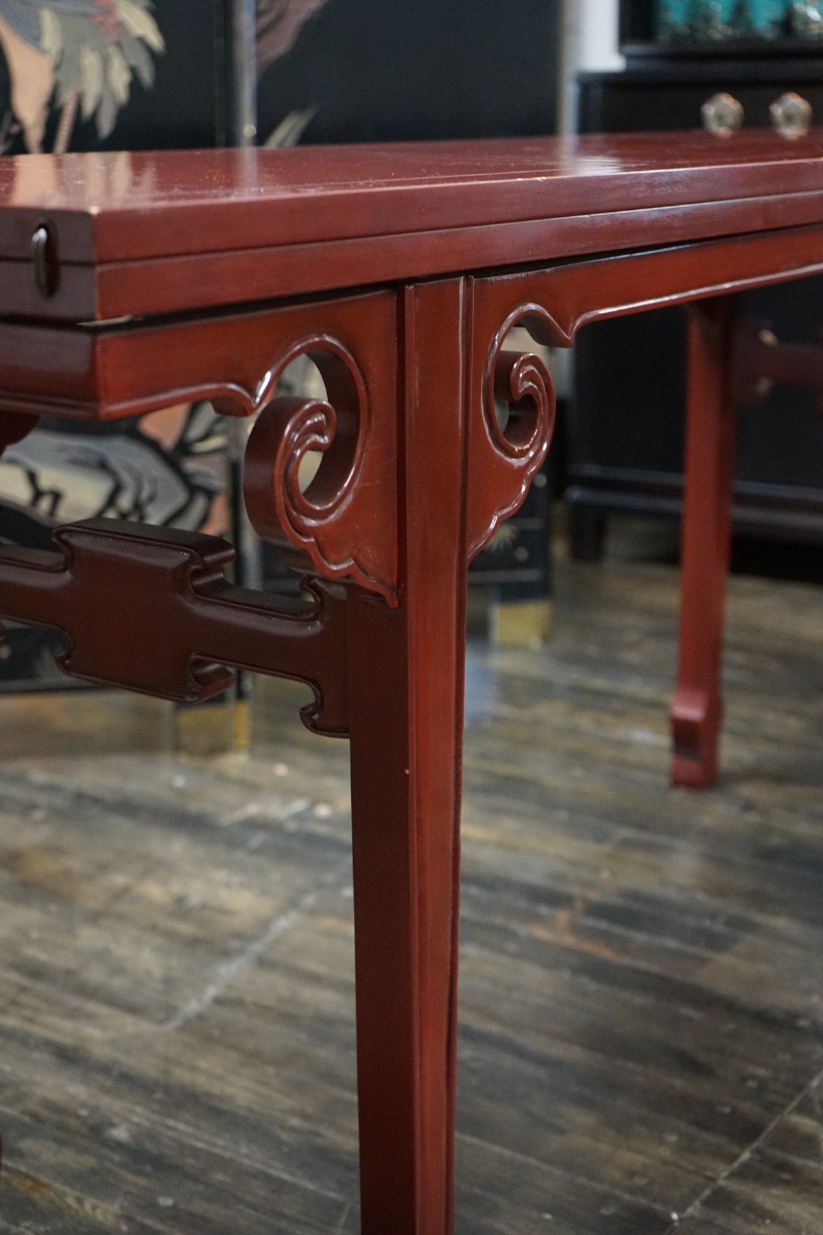 Michael Taylor for Baker Far East Extendable Console Table in Oxblood Lacquer