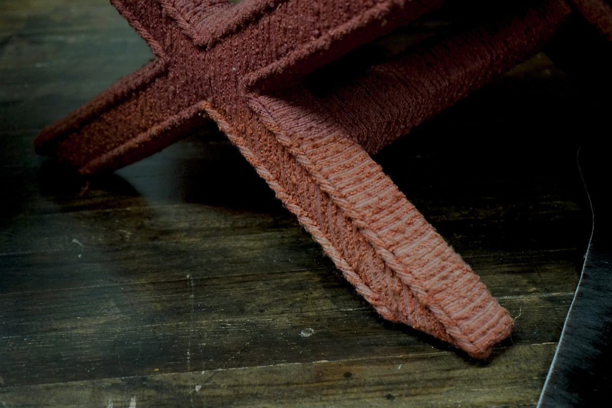 Pair of Billy Baldwin Style X-Base Stools with Burgundy Upholstery