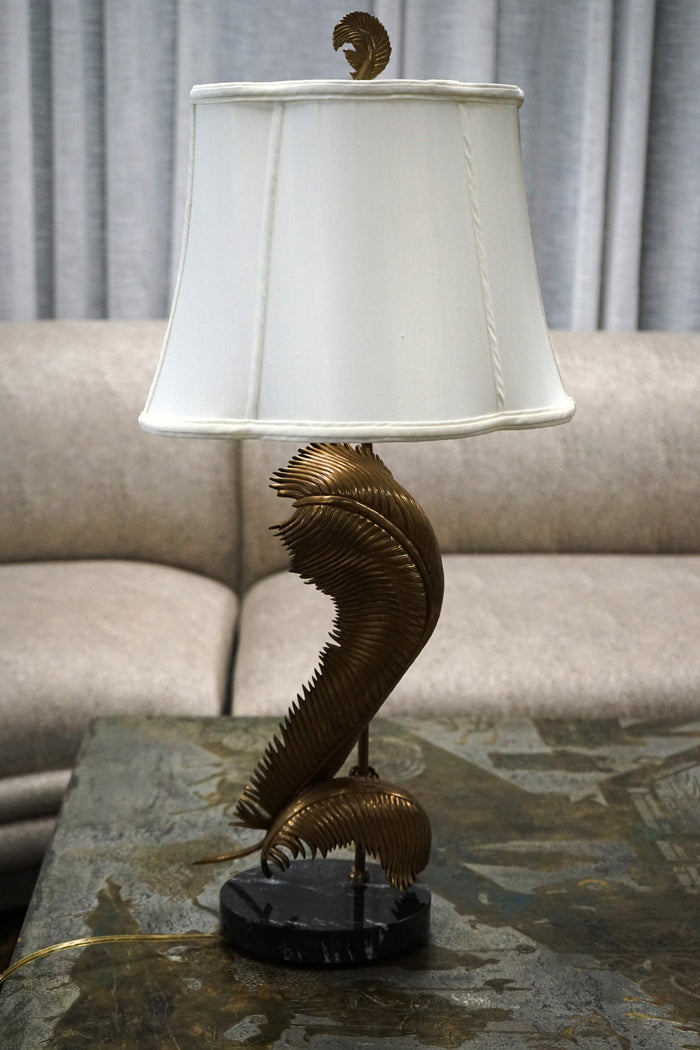Brass Palm Fronds Table Lamp on Black Marble Base by Chapman
