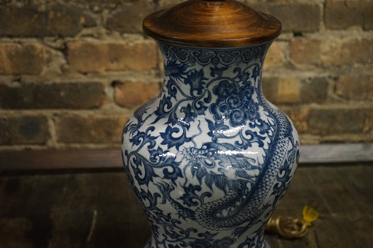 A Stunning Blue and White Asian Ginger Jar Style Lamp by Frederick Cooper