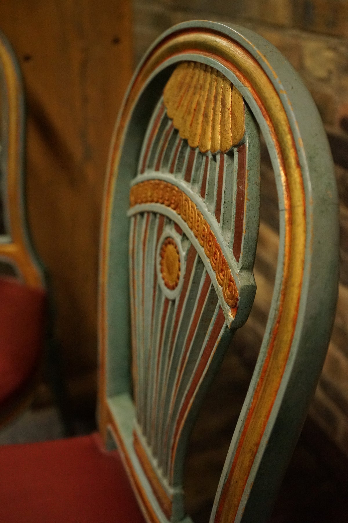 Lovely pair of Louis XVI style Montgolfiere side chairs. They are characterized by a distinctive hot air balloon-shaped backrest - or Montgolfiere. 