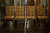 A great set of four John Widdicomb Parsons style dining chairs on castors. This set has its original upholstery. Studio Sonja Milan, Chicago, IL