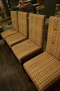 A great set of four John Widdicomb Parsons style dining chairs on castors. This set has its original upholstery. Studio Sonja Milan, Chicago, IL