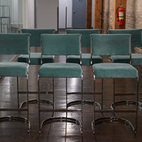 Set of 6 Milo Baughman Style Mid-Century Upholstered Bar Stools with Chrome Bases