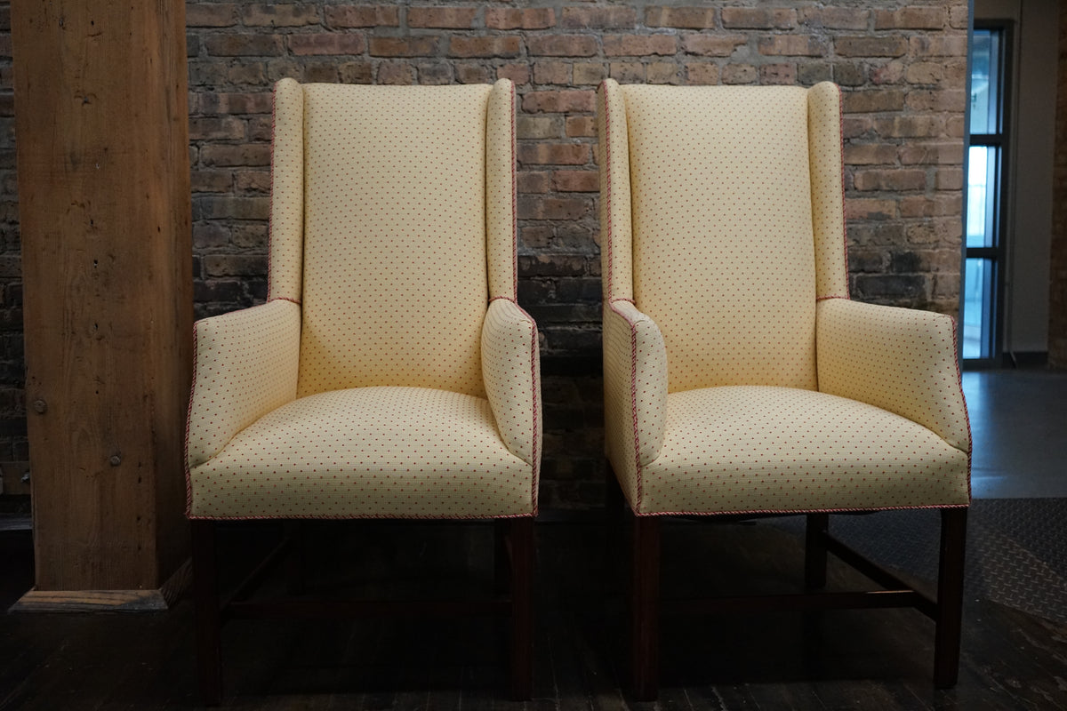 Pair of Slim Upholstered Wingback Chairs attributed to Kittinger