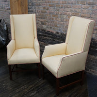 Pair of Slim Upholstered Wingback Chairs attributed to Kittinger