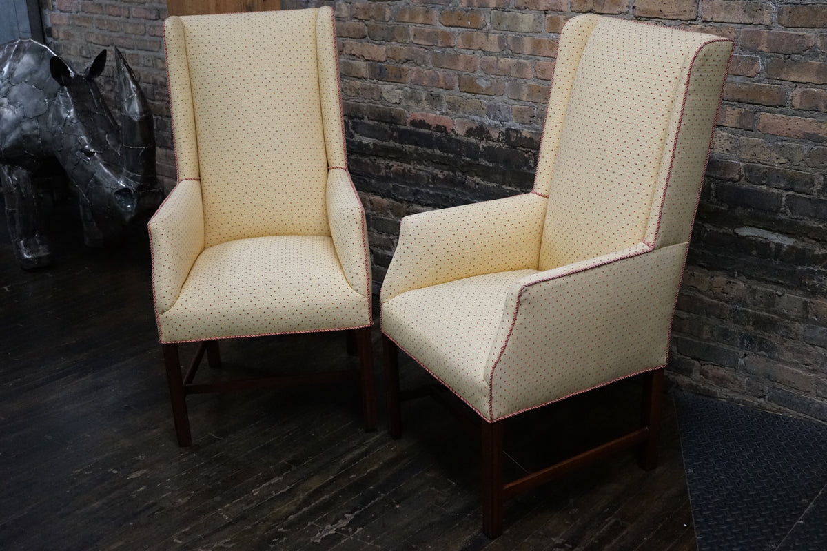Pair of Slim Upholstered Wingback Chairs attributed to Kittinger