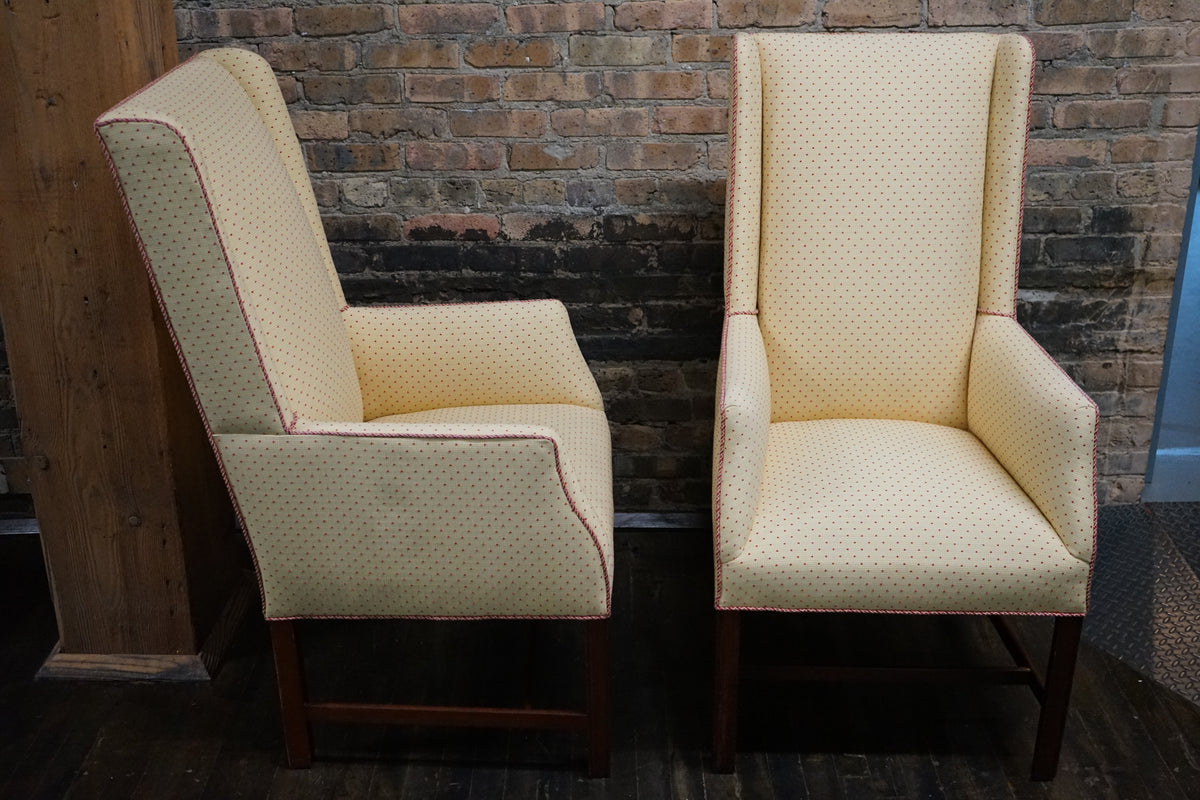 Pair of Slim Upholstered Wingback Chairs attributed to Kittinger