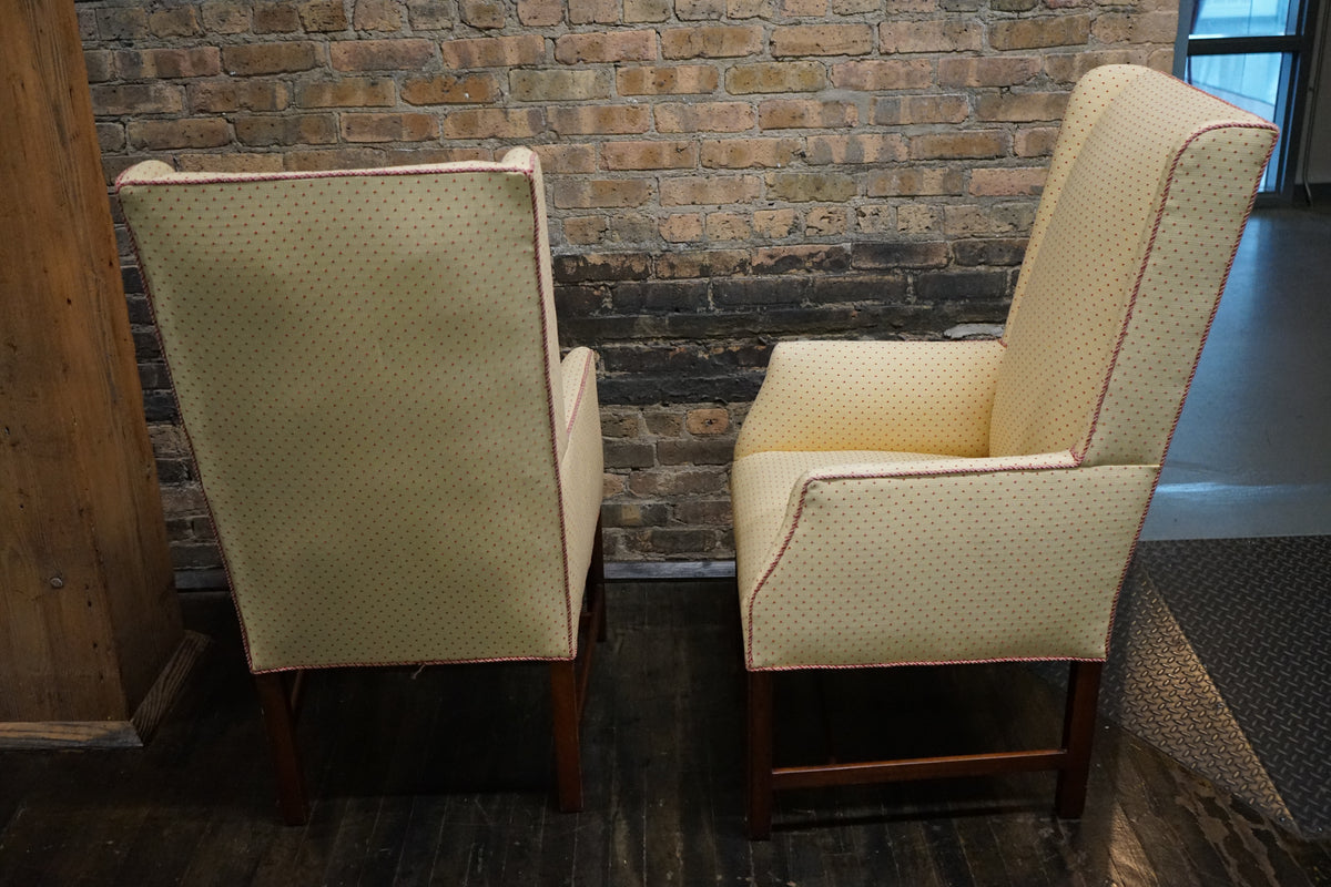 Pair of Slim Upholstered Wingback Chairs attributed to Kittinger
