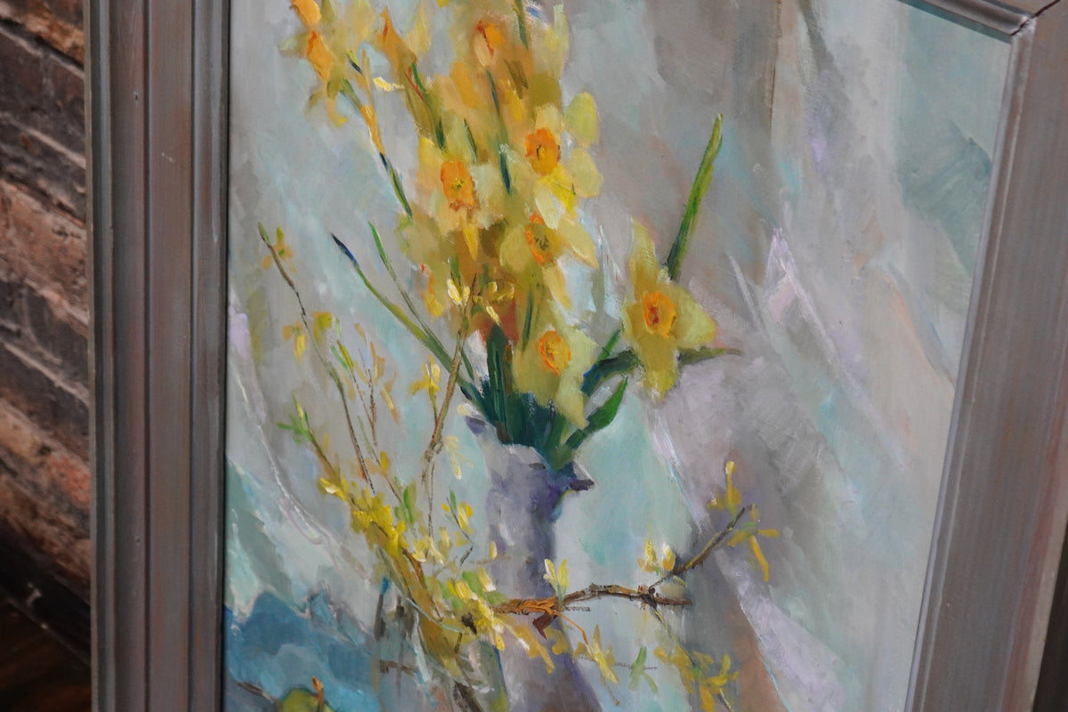 Framed Original Painting Still Life with Daffodils and Pears by Marjorie Dean Andruk