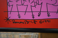 Romero Britto Original Painting on Canvas in Pink, Red and Black dated 1991