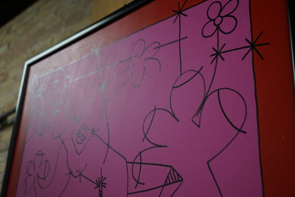 Romero Britto Original Painting on Canvas in Pink, Red and Black dated 1991