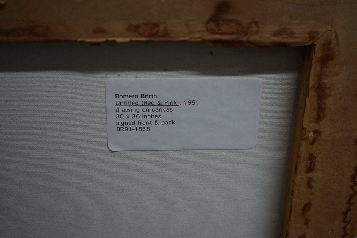 Romero Britto Original Painting on Canvas in Pink, Red and Black dated 1991