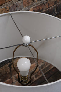 Midcentury Table Lamp Cream Colored with Gold Accents on Wood Base