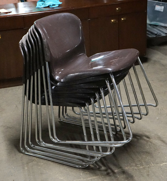 Set of 7 Gerd Lange Stackable Nova Chairs in Brown with Chrome Bases