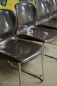 Set of 7 Gerd Lange Stackable Nova Chairs in Brown with Chrome Bases
