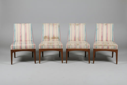 Set of 4 Upholstered Mid-Century Dining Chairs with Teak Bases