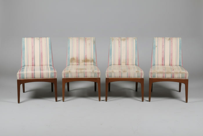 Set of 4 Upholstered Mid-Century Dining Chairs with Teak Bases