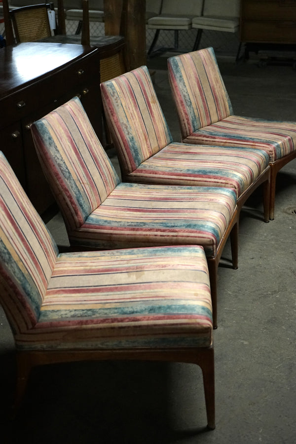 Set of 4 Upholstered Mid-Century Dining Chairs with Teak Bases
