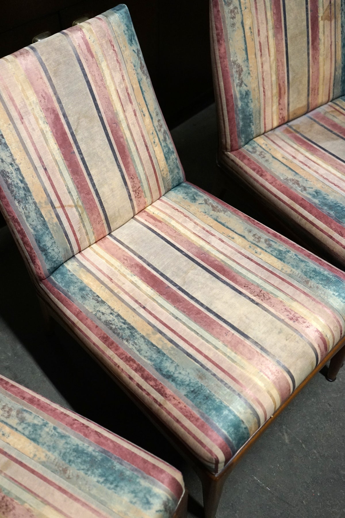 Set of 4 Upholstered Mid-Century Dining Chairs with Teak Bases