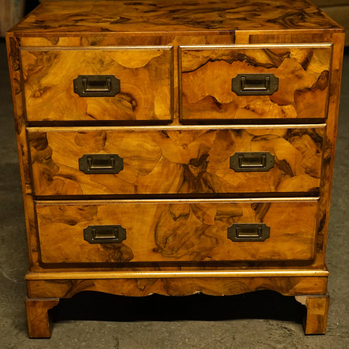 Petite 4 Drawer Burl Olivewood Campaign Style Chest