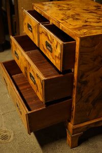 Petite 4 Drawer Burl Olivewood Campaign Style Chest