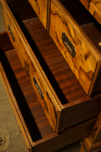 Petite 4 Drawer Burl Olivewood Campaign Style Chest