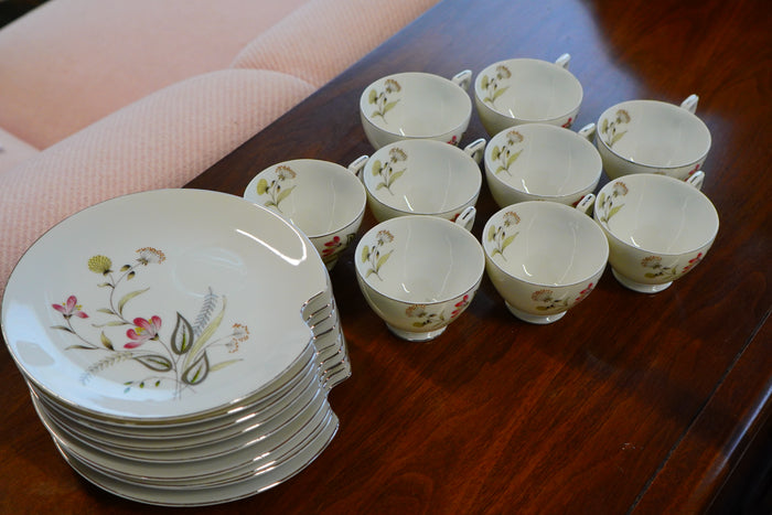 Nine Vintage Porcelain Tea and Biscuit Saucer Sets from Lefton China