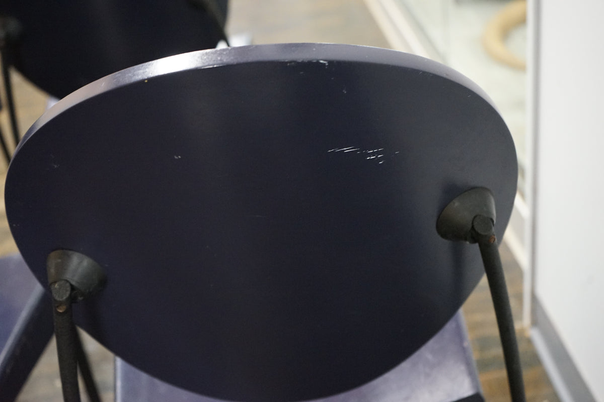 Dakota Jackson Stackable Vik-Ter Chairs in Eggplant close up of damage