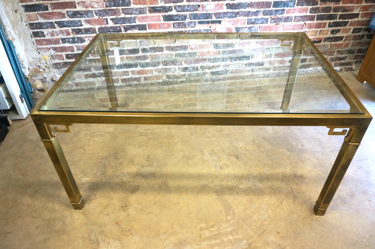 Mastercraft brass greek key dining table with glass tabletop.  Vintage midcentury dining table.  Hollywood Regency - Hollywood Glam.  Palm Beach, Palm Springs