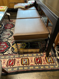Mid century Steelcase bench with chrome base and original brown vinyl cushions. Industrial Modern, Contract Use, Chicago, Studio Sonja Milan