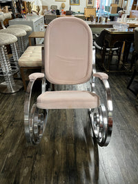 1970's Modernist Chrome Maison Jansen Style Hollywood Regency Rocking Chair with Pink Upholstery